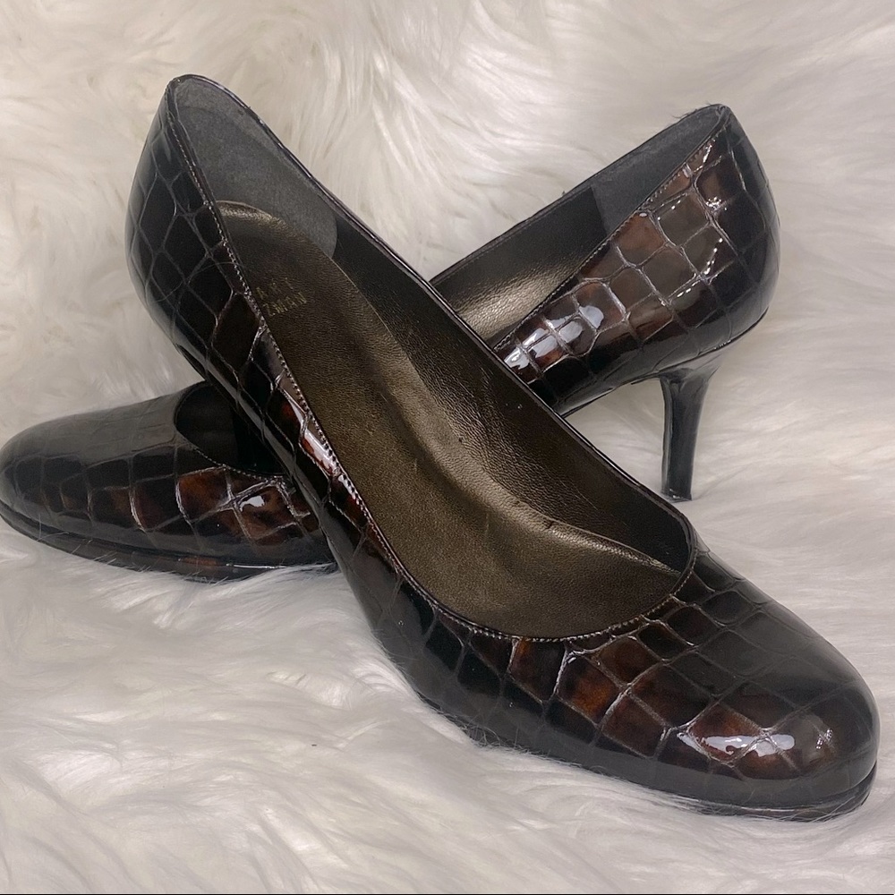 Stuart Weitzman Crocodile Pattern Brown Heels Siz… - image 1